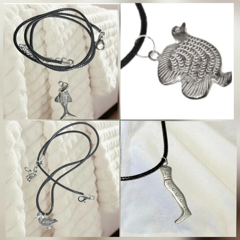 🙋 10/$20. Silver Tone Pendant Necklaces Bundle – Black Cord 4 Pieces.